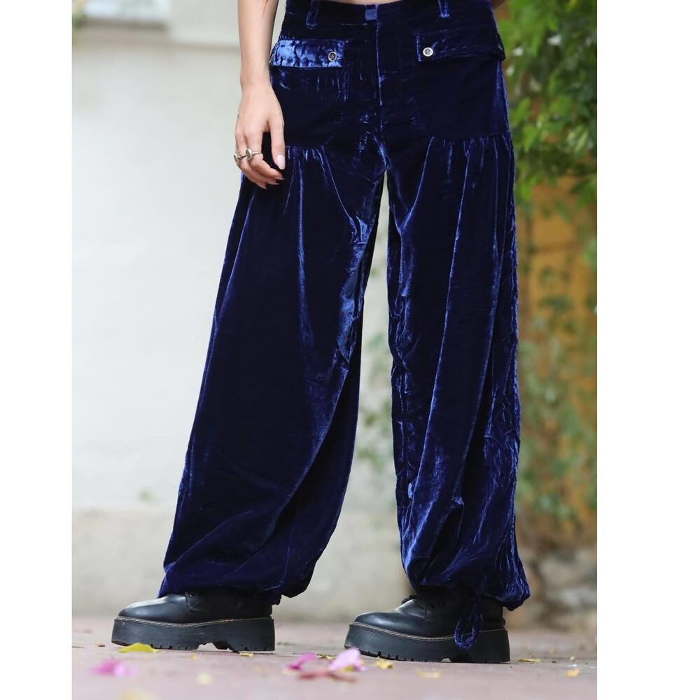 Free People Lotus Velvet Royal Blue Balloon Bohemian Pants